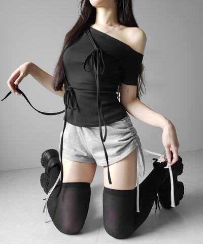 ストリングリボンスリムフィットTシャツ ／ string ribbon slim fit T-shirts