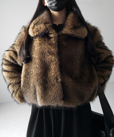 スタンドカラーミックスファーショートコート ／ stand-collar mix fur short coat