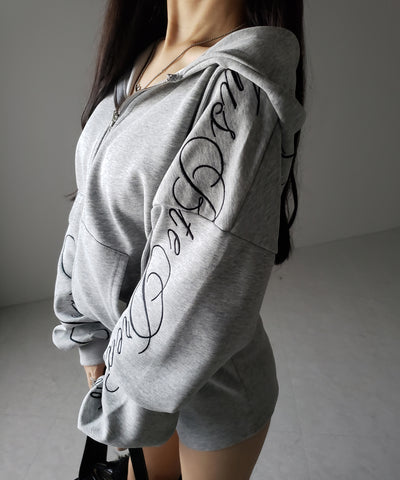 【 セットアップ 】レタリングロゴ刺繍ジップアップパーカー＆ショートパンツ ／ lettering logo embroidery zip-up hoodie ＆ short pants SETUP