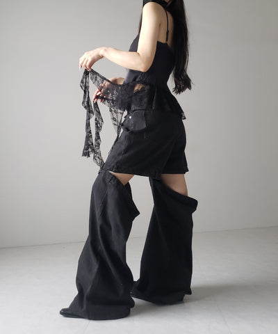 ヴィンテージライクレースフリルデニムビスチェ ／ vintage like lace frill denim bustier