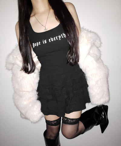 【 ２color 】グランジロゴバッククロスキャミソールトップス ／ grunge logo back logo camisole tops