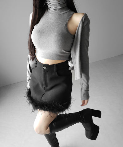 【 インナーパンツ裏地付 】ファードッキングウールライクレディミニスカート ／ fur docking woollike lady mini skirt
