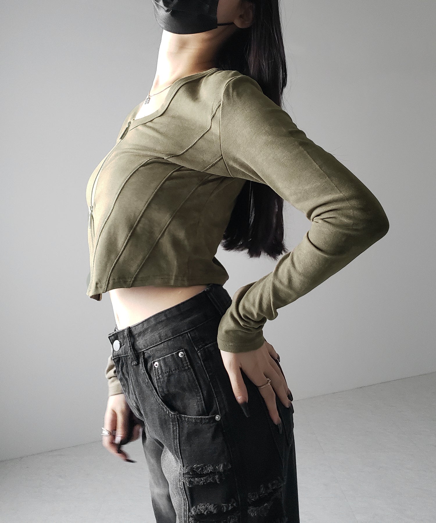 【 ２color 】ダブルジップヴィンテージカットソーカーディガン ／ double zip vintage cut sew cardigan