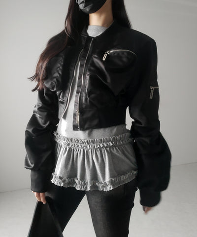 【 ３color 】裾フリルレイヤード長袖トップス ／ hem frill layered long sleeve tops
