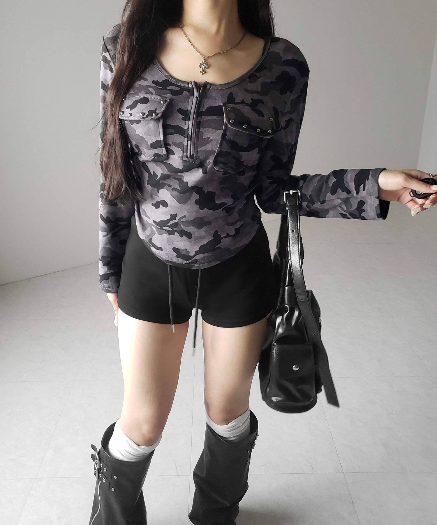 ヴィンテージカモフラアウトポケットジップロンT ／ vintage camouflage out pocket zip longsleeve T-shirt