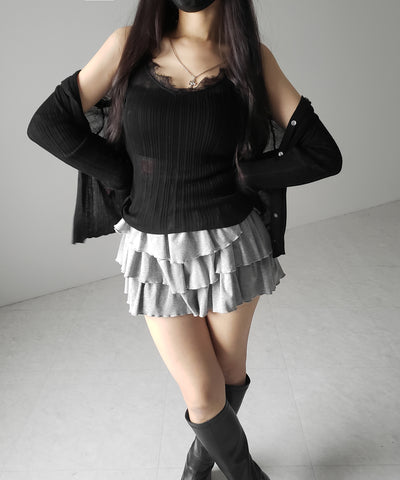 【 ２点セット 】レースニットキャミソール ＋ シアーニットカーディガン SET ／ lace knit camisole + sheer knit cardigan SET