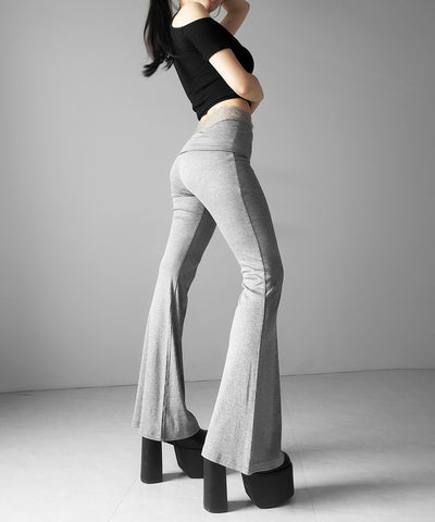 ウエストレーススリムドレープカットソーフレアパンツ ／ waist lace slim drape cutsew flare pants