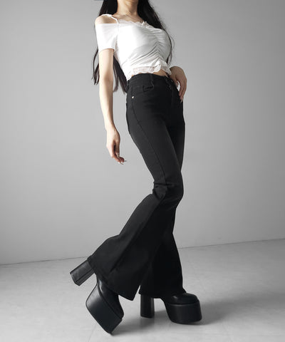 【４size 】美脚ハイウエストストレッチフレアデニム ／ slim leg High waist stretch flare denim
