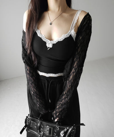 【 ３color 】バイカラーレースクロップドリブキャミソール ／ bicolor lace cropped rib camisole