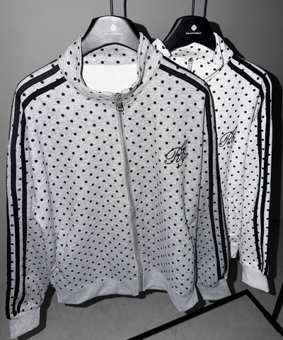 胸ロゴ刺繍ドットラインオーバースウェットブルゾン ／ chest logo embroidery side dot line over sweat blouson