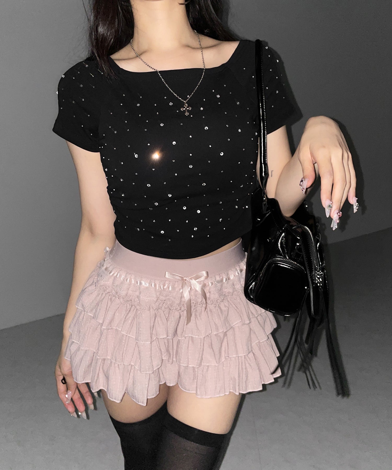 【インパン裏地付 】リボンティアードフリルミニスカート ／ ribbon tiered frill mini skirt