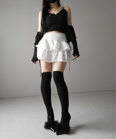 【 ２color ／インパン裏地付 】ティアードフリルミニスカート ／ tiered frill mini skirt