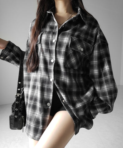 ブラックチェックオーバーフランネルシャツ ／ black check over flannel shirts