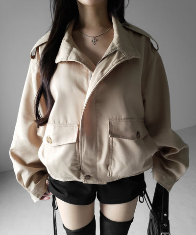 スタンドカラーオーバーショートトレンチコート ／ stand collar over short trench coat