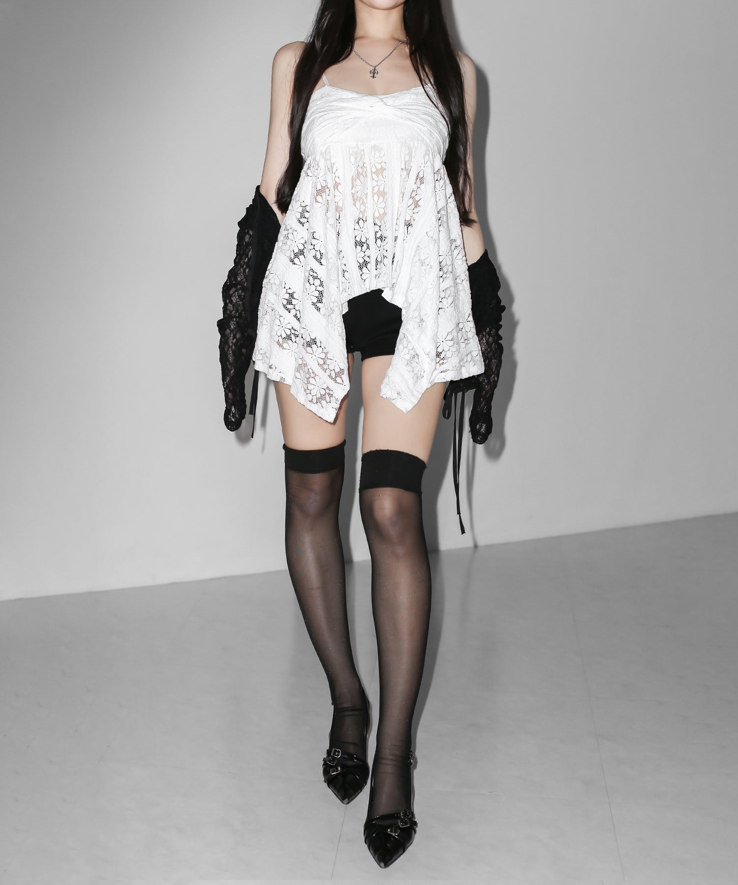 フロントリボンレースフレアキャミチュニック ／ front ribbon lace flare camisole tunic