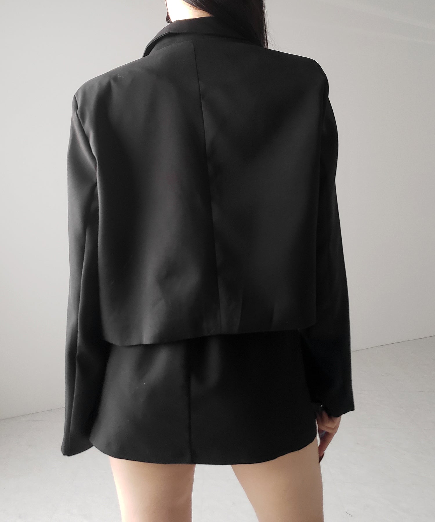 デニムフリルドッキングショートテーラードジャケット ／denim frill docking short tailored jacket