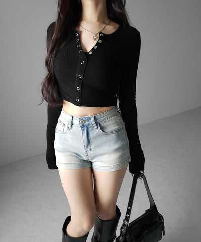 ハイウエストストレッチデニムタイトショートパンツ ／ high wast stretch denim tight short pants