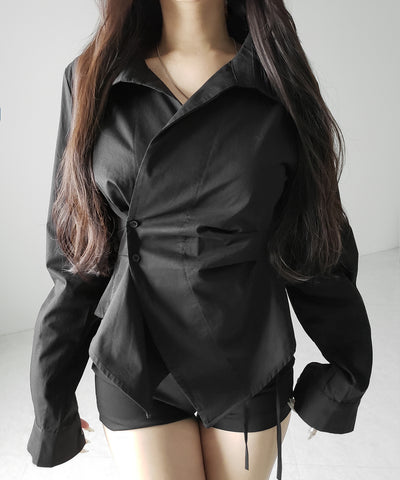 タックレイヤードアシンメトリーミディシャツ ／ tuck layered asymmetry midi shirts