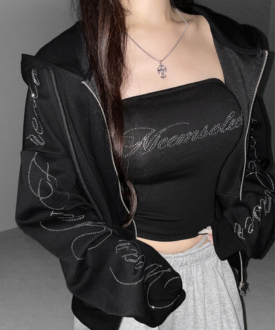 【 セットアップ可能 】ラインストーンロゴベアトップ ／ Rhine stone logo bare top