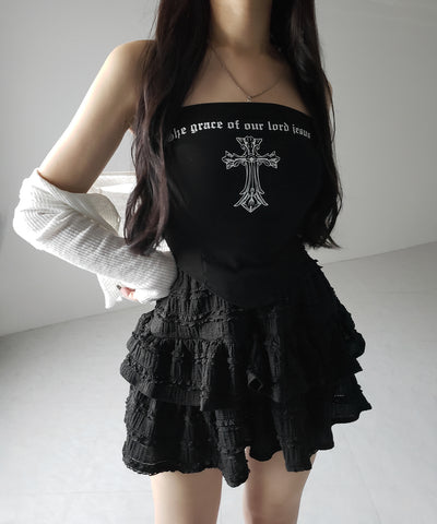 【 ２color ／インパン裏地付 】ティアードフリルミニスカート ／ tiered frill mini skirt