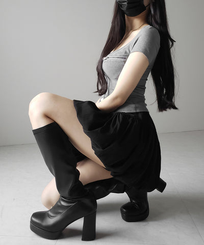 【 ２color ／インパン裏地付き 】ティアードコットンバルーンミニスカート ／ tiered cotton balloon mini skirt