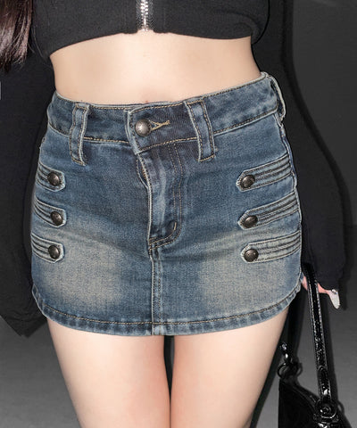ナポレオンデザインストレッチデニムミニスカパン ／ napoleon design stretch denim mini skirt pants