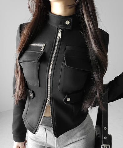 アウトポケットジップアップスリムカットジャケット ／ out pocket zip up slim cut jacket