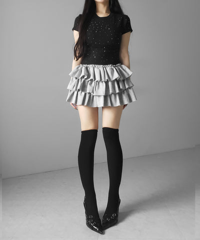 ラインストーン半袖タイトＴシャツ ／ Rhinestone short sleeve tight T-shirt