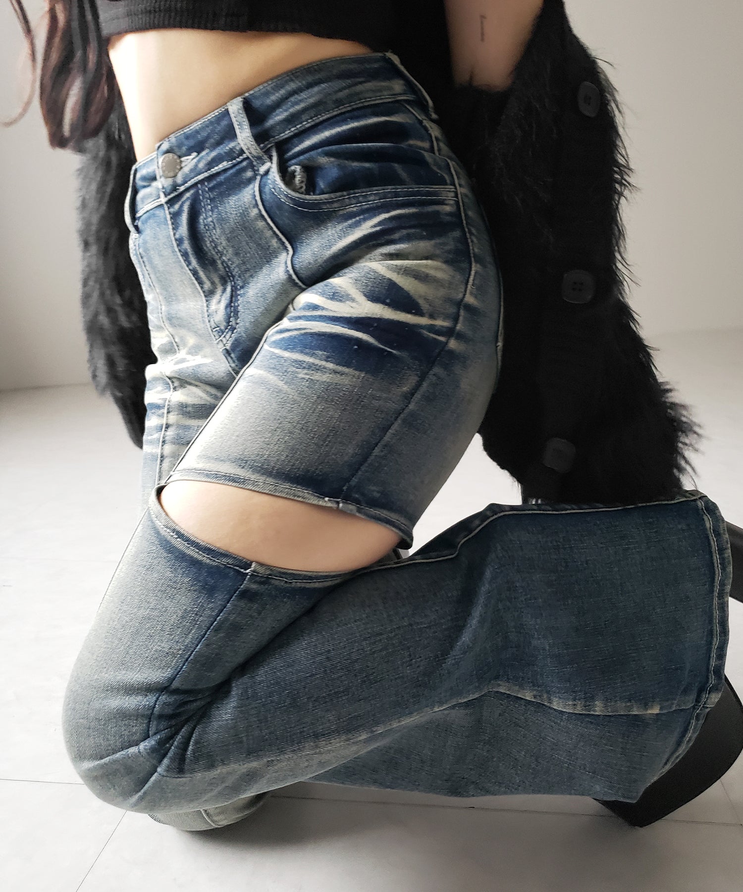 【 ２color ／ ３size 】カットアウトヴィンテージストレッチフレアデニム ／ cutout vintage stretch flare denim