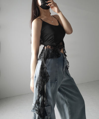 【 ２color 】レースフリルレイヤードビスチェキャミソール ／ lace frill layered bustier camisole