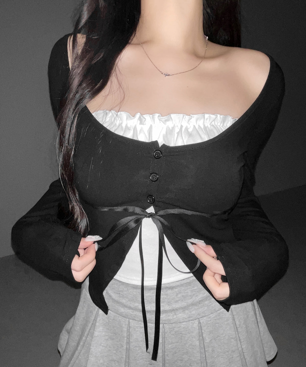 フリルレイヤードリボンカーディガントップス ／ frill layered ribbon cardigan tops