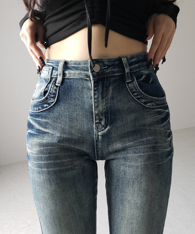 【 ２color ／ ４size 】ヴィンテージライクフリンジストレッチフレアデニム ／ Vintage-like fringe stretch flare denim