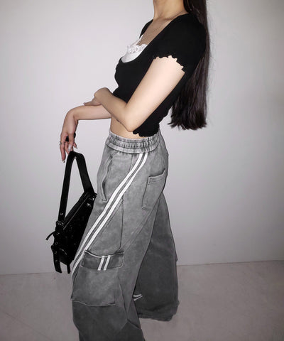 【 ２点セット 】レイヤードレースキャミソール ＋ スクエアネックフロントボタンTシャツ SET