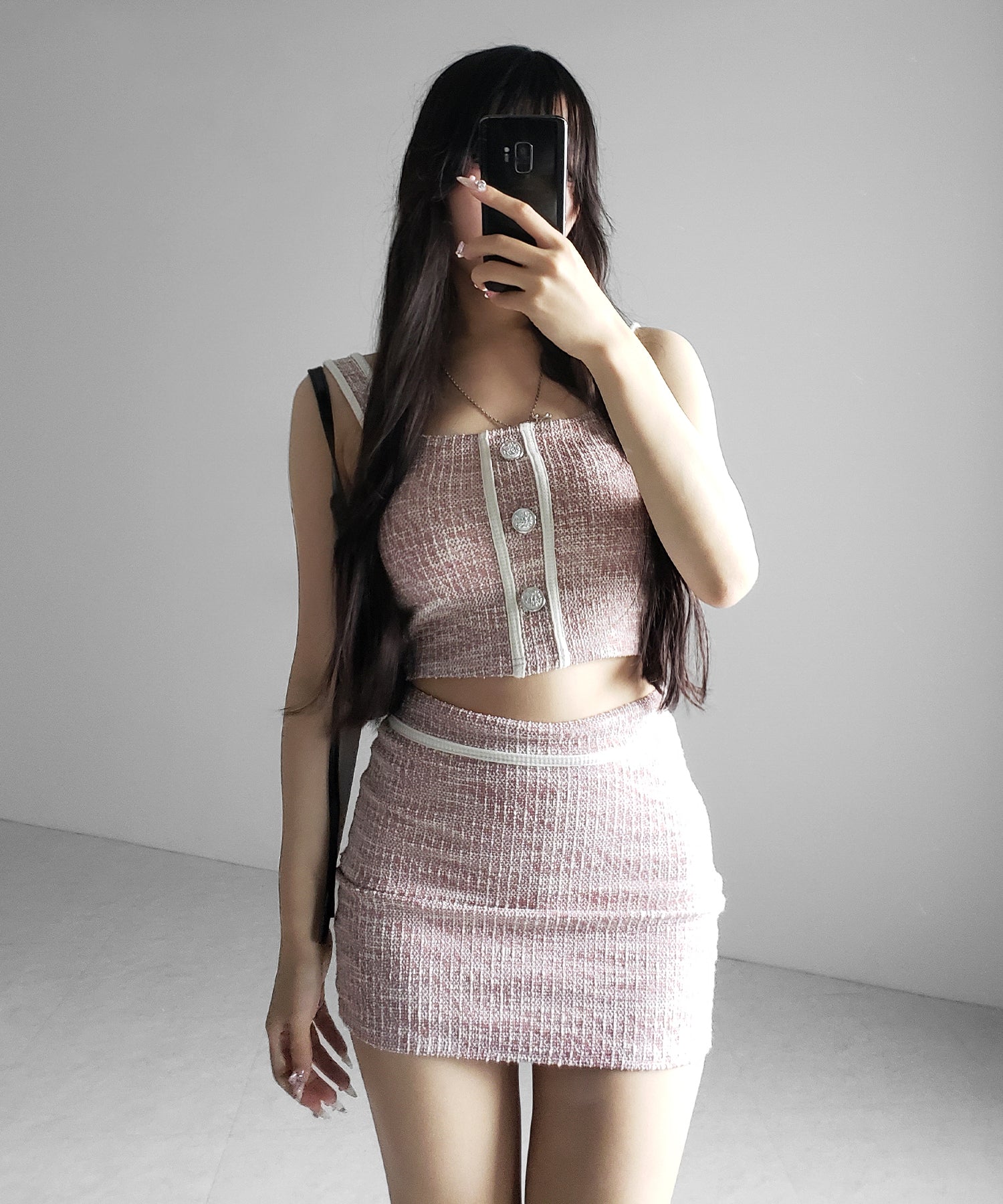 【 セットアップ】ツイードボタンショートビスチェ ＋ ミニスカート ＳＥＴ ／ 【 SETUP 】tweed button short buister ＋ mini skirt SET