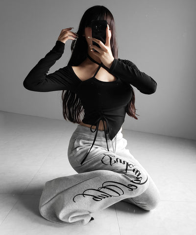 クロスリボンスクエアネック長袖Ｔシャツ ／ cross ribbon square neck long sleeve T-shirts