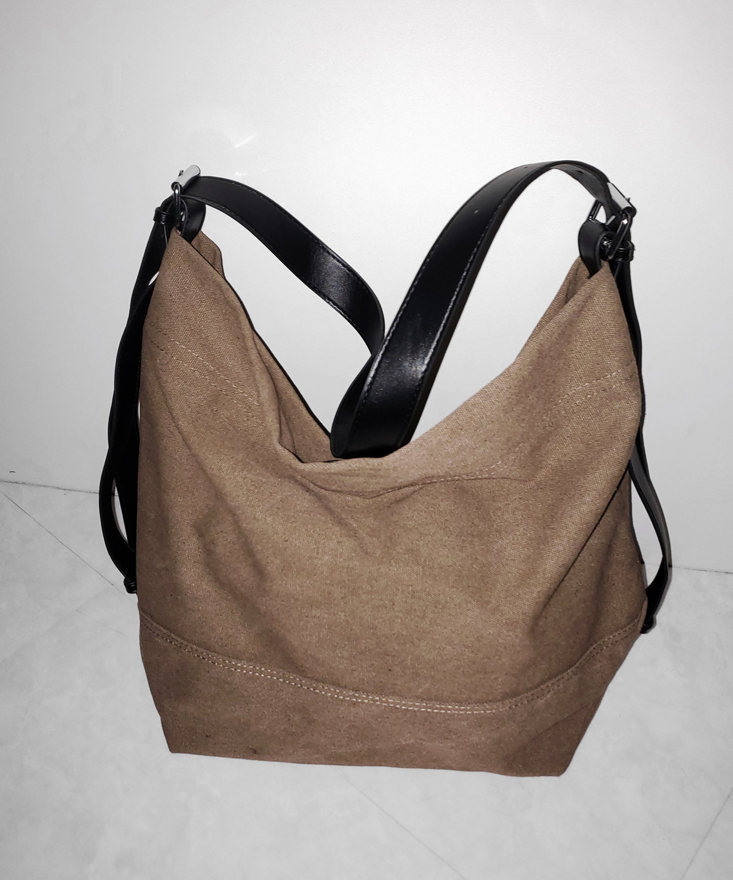 【 ２color 】レザーベルトキャンバスビッグショルダーバッグ ／ leather belt canvas big shoulder bag