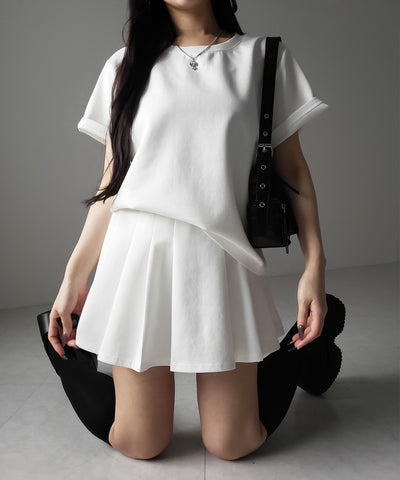 【 セットアップ 】オーバーサイズ半袖Ｔシャツ＋プリーツミニスカート SET ／( SETUP ) oversize shortsleeve Tee + pleated mini skirt SET