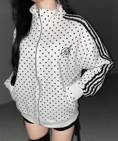 胸ロゴ刺繍ドットラインオーバースウェットブルゾン ／ chest logo embroidery side dot line over sweat blouson