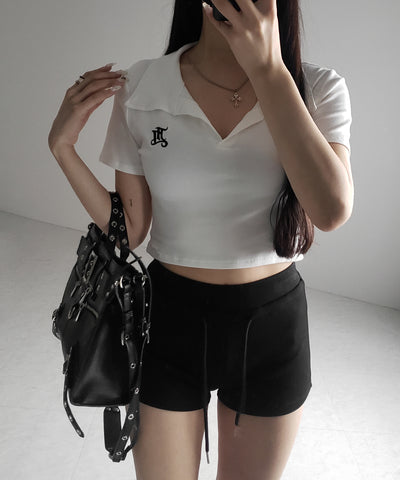 【 ２color 】M LOGO スキッパーショート半袖Tシャツ ／ M LOGO skipper neck short sleeve T-shirt