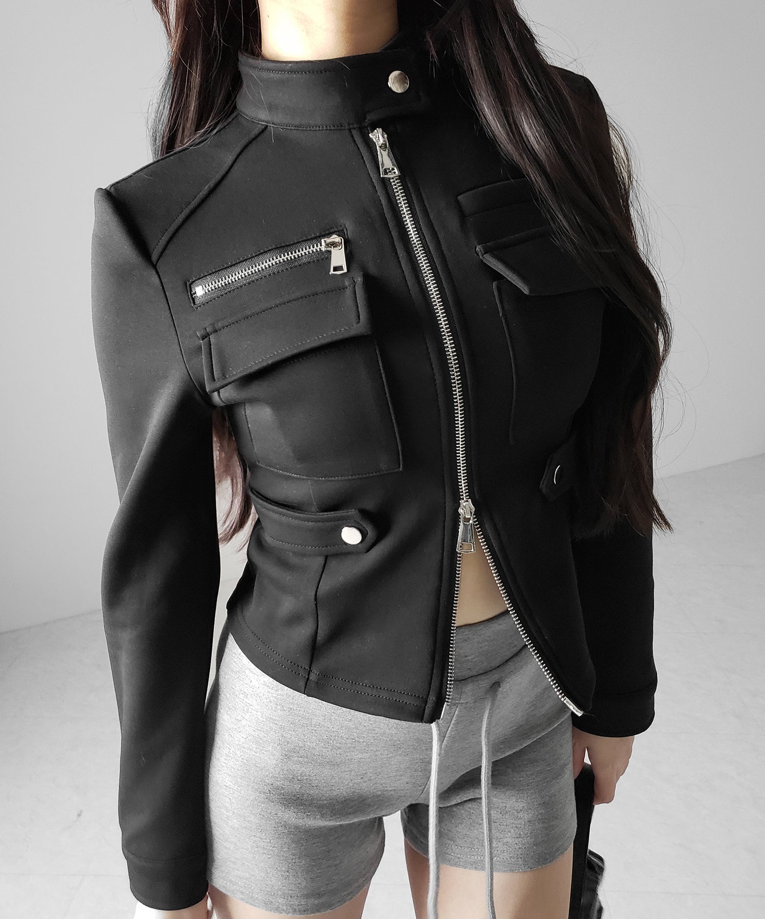 アウトポケットジップアップスリムカットジャケット ／ out pocket zip up slim cut jacket