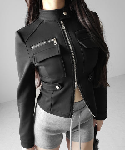 アウトポケットジップアップスリムカットジャケット ／ out pocket zip up slim cut jacket