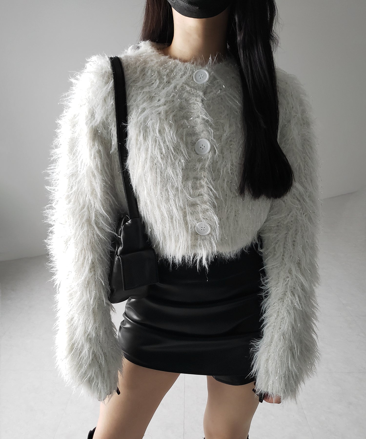 【 ２color 】ラメシャギーショートニットカーディガン ／ rame shaggy short knit cardigan