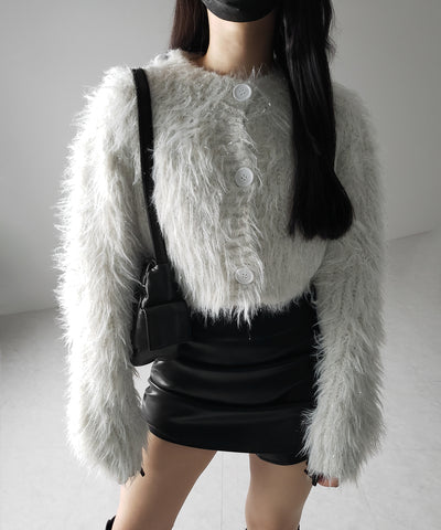 【 ２color 】ラメシャギーショートニットカーディガン ／ rame shaggy short knit cardigan