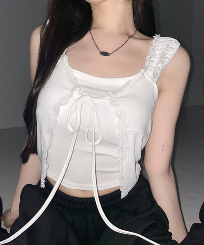 フロントリボンレイヤードリブキャミタンク ／ front ribbon layered lib camisole tank