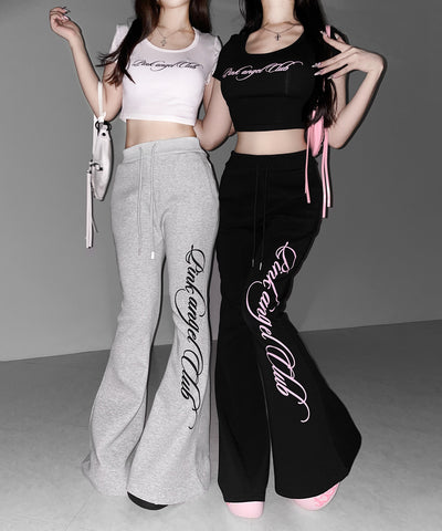 【 PINK ANGEL CLUB 】レタリングロゴスウェットフレアパンツ ／ PINK ANGEL CLUB lettering logo sweat flare pants