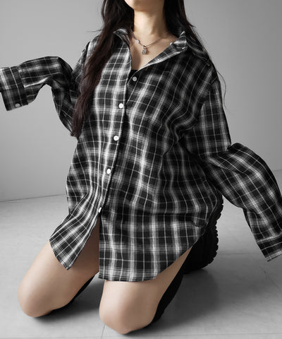 ビッグシルエットブラックシアーチェックシャツ ／ big silhouette black sheer check shirt