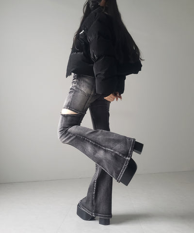 【 ２color ／ ３size 】カットアウトヴィンテージストレッチフレアデニム ／ cutout vintage stretch flare denim