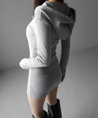 フーディジップアップスリムラインミニワンピース ／ Hoodie zip up slimline mini onepiece