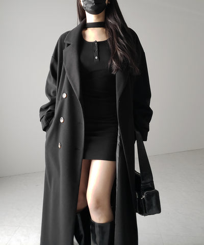 【 ３color ／ 裏起毛 】チョーカーネックシャーリングミニワンピース ／ choker neck shirring mini onepiece