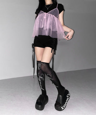 フロントリボンチュールキャミソール ／ front ribbon tulle camisole